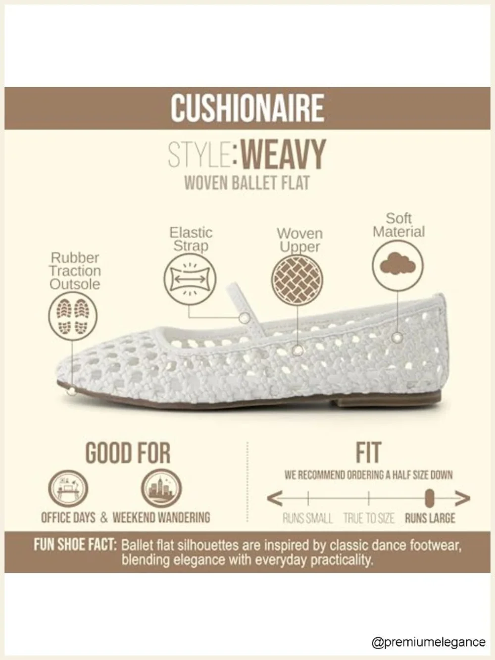 Woven Ballet Flats with Elastic Strap, Memory Foam Insole